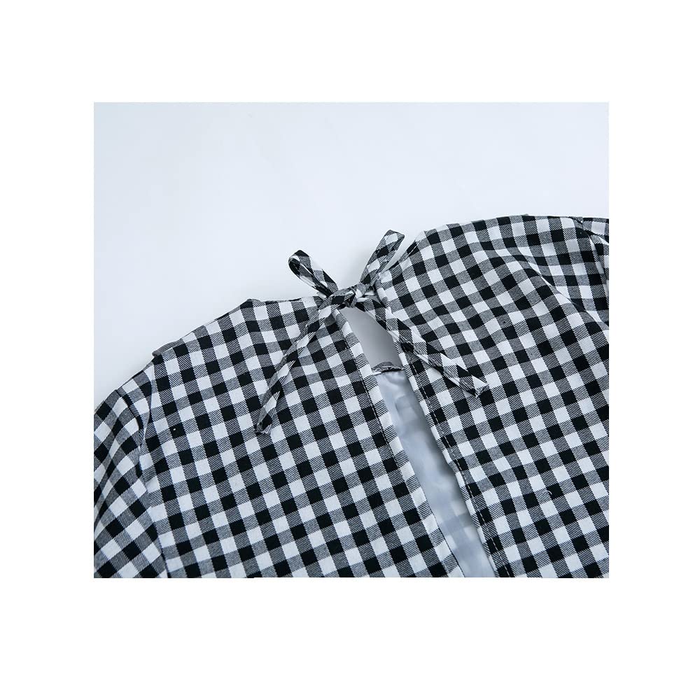 Big Strawberry Pattern Loose Plaid Apron for Woman Sweet Doll Collar Dress Apron